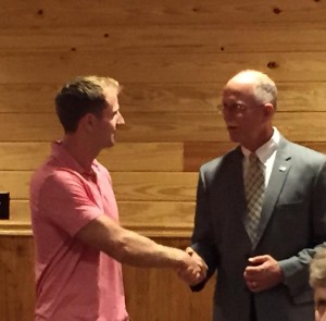 Proud to have my son, Navy Corpsman 3rd class Stone Wilters, introduce me at a campaign breakfast meeting.